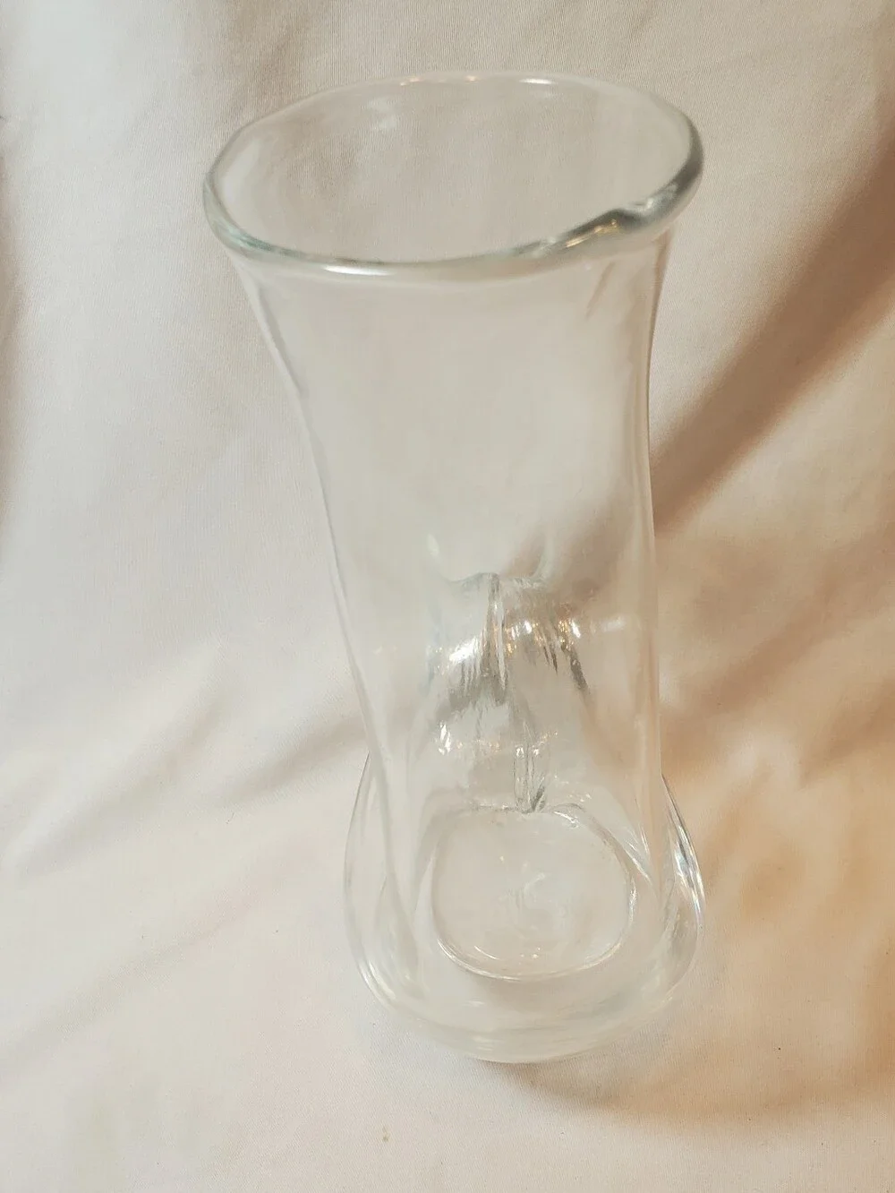 Wine Decanter Clear Glass Pitcher With Donut Hole Cutout Vintage Vase MCM Retro